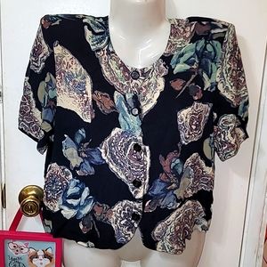Vintage top Fritz California crop button down floral abstract print light b29
